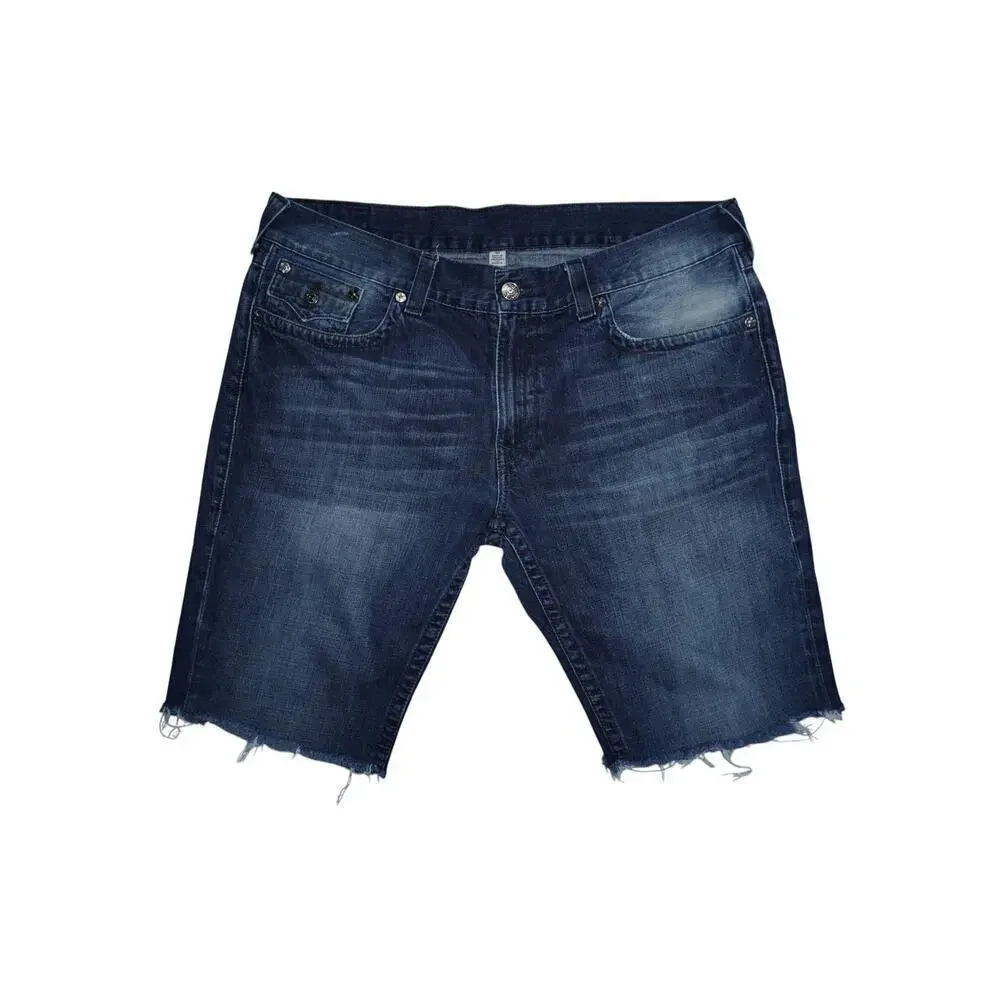 True Religion Men’s Straight Cutoff Denim Shorts Dark Wash Blue Size 40